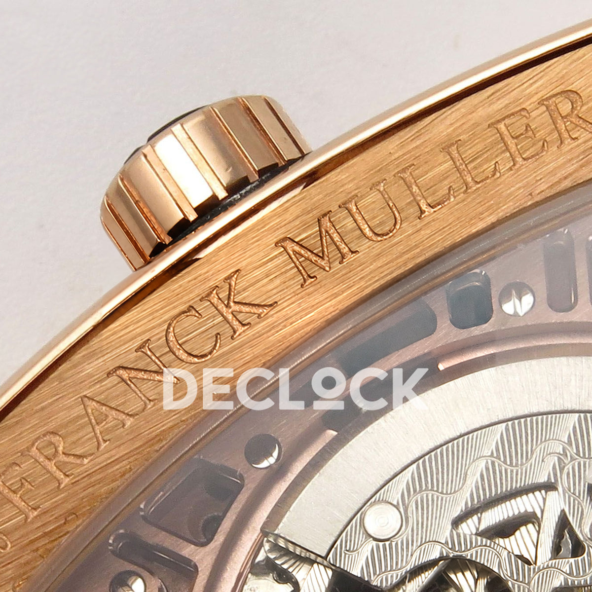 Franck Muller Vanguard Skeleton V45 Rose Gold ABF replica - caseback brand engraving
