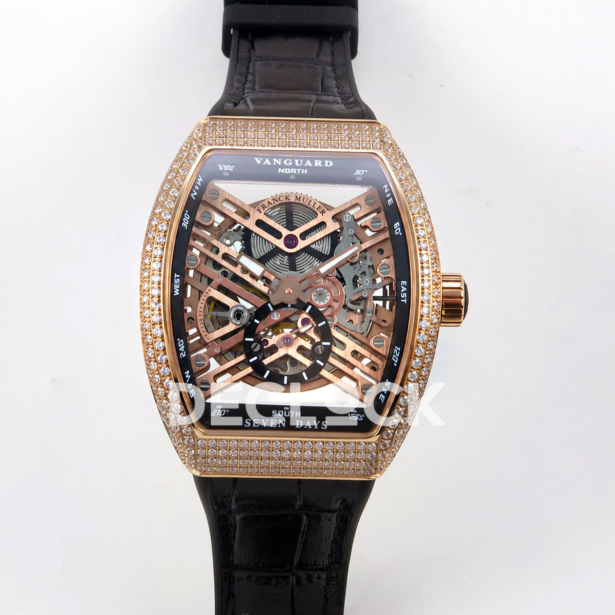 Franck Muller Vanguard Skeleton V45 Rose Gold Gems ABF replica - front
