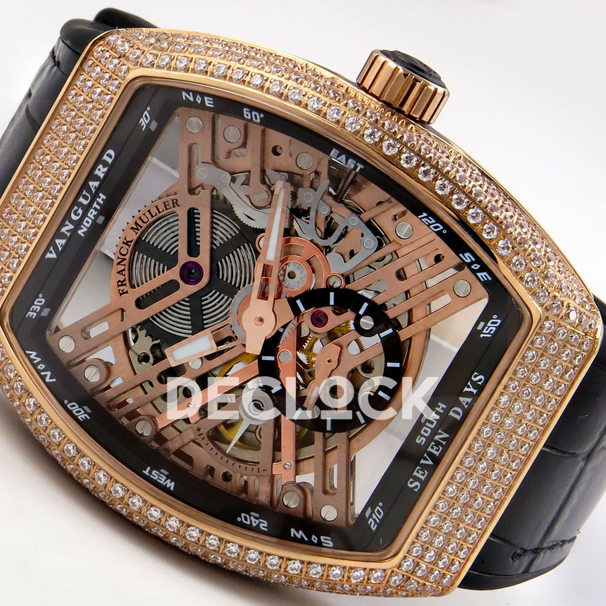 Franck Muller Vanguard Skeleton V45 Rose Gold Gems ABF replica - three quarter left