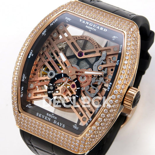 Franck Muller Vanguard Skeleton V45 Rose Gold Gems ABF replica - dial angle