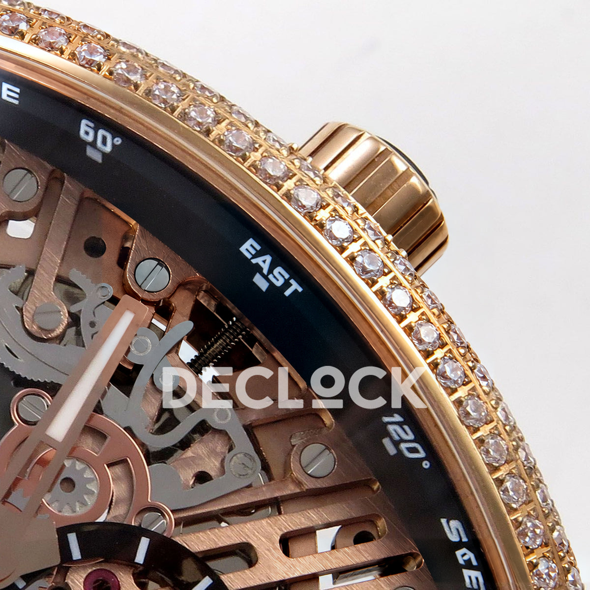 Franck Muller Vanguard Skeleton V45 Rose Gold Gems ABF replica - upper dial macro