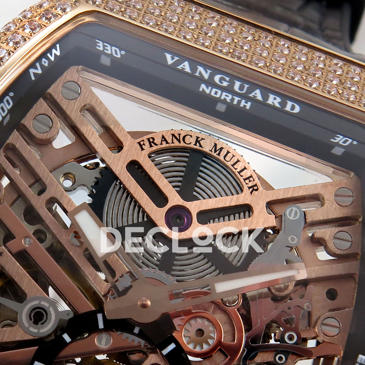 Franck Muller Vanguard Skeleton V45 Rose Gold Gems ABF replica - skeleton dial macro