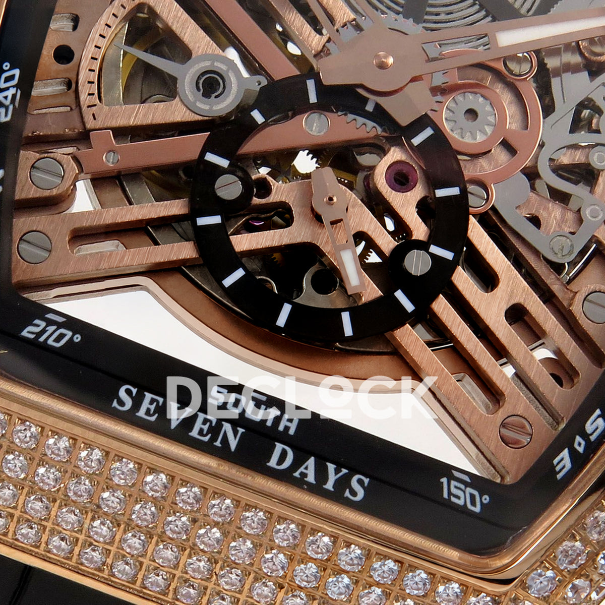 Franck Muller Vanguard Skeleton V45 Rose Gold Gems ABF replica - lower dial macro