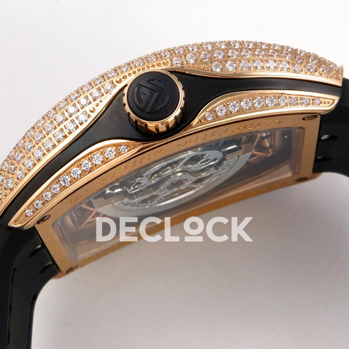 Franck Muller Vanguard Skeleton V45 Rose Gold Gems ABF replica - crown side