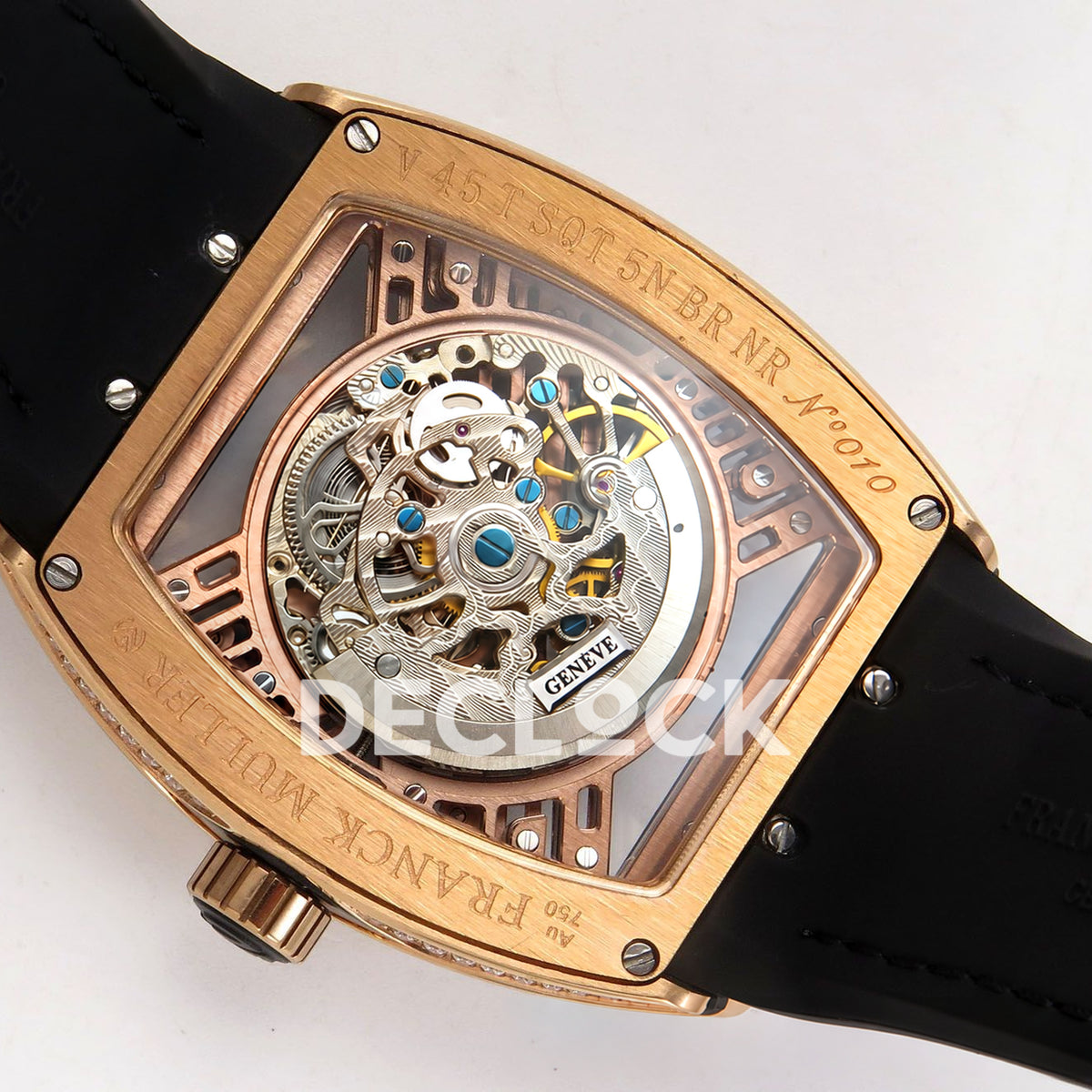 Franck Muller Vanguard Skeleton V45 Rose Gold Gems ABF replica - movement back
