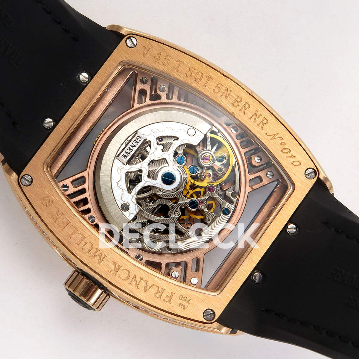 Franck Muller Vanguard Skeleton V45 Rose Gold Gems ABF replica - movement back angle