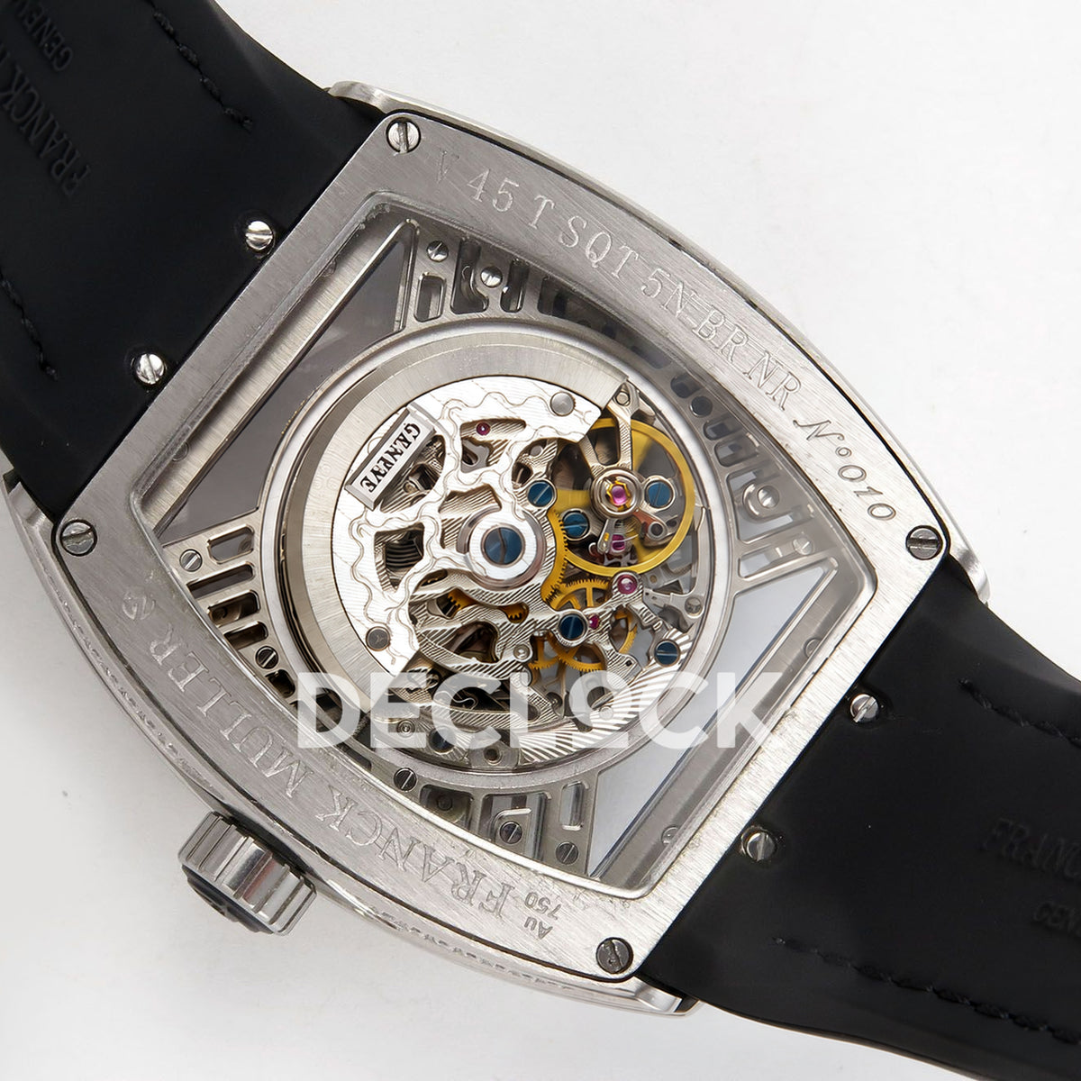 Franck Muller Vanguard Skeleton V45 Steel Gems ABF replica - movement back angle