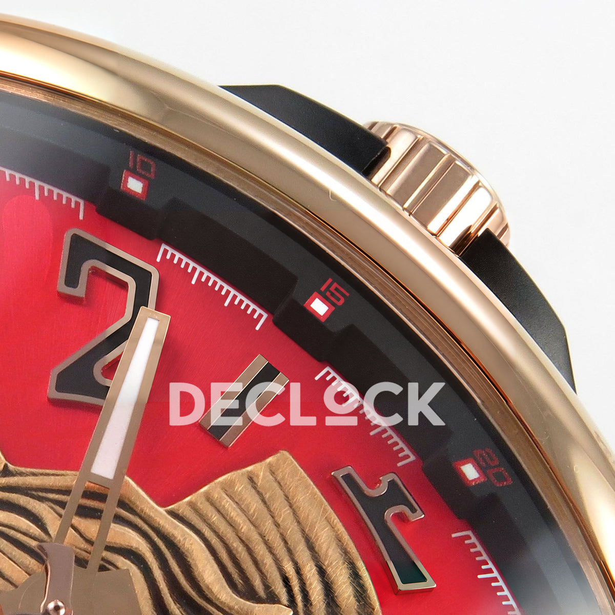 Franck Muller Vanguard Skenderbeu Limited Edition Rose Gold Red ABF A2824 replica - crown dial detail