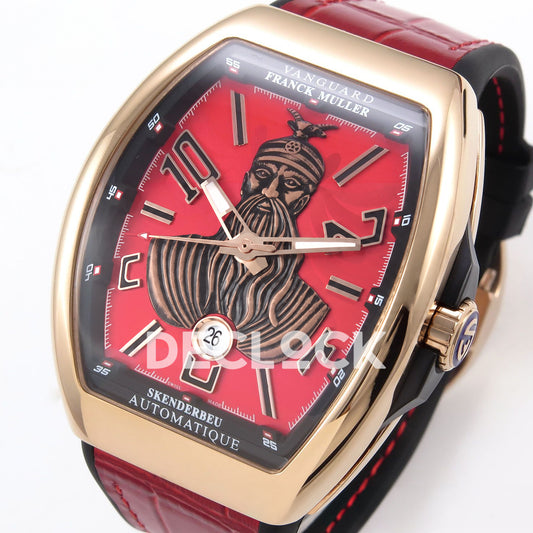 Franck Muller Vanguard Skenderbeu Rose Gold Red ABF A2824 replica - three quarter