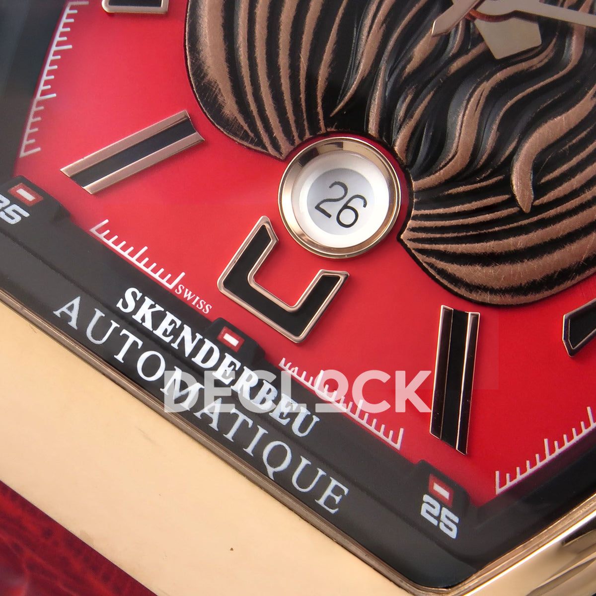 Franck Muller Vanguard Skenderbeu Rose Gold Red ABF A2824 replica - date closeup