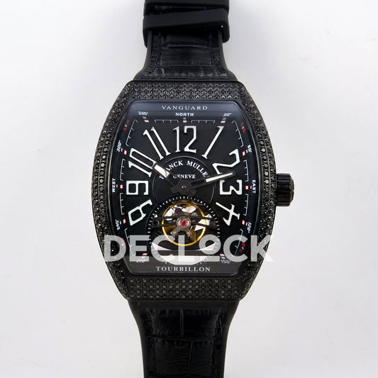 Franck Muller Vanguard V45 Tourbillon Style DLC Black Gems ABF replica - front