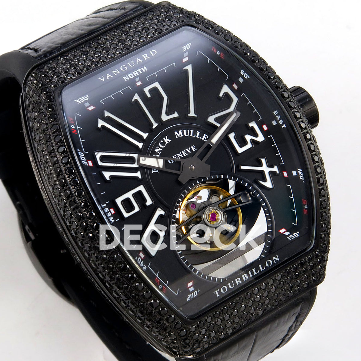 Franck Muller Vanguard V45 Tourbillon Style DLC Black Gems ABF replica - three quarter right