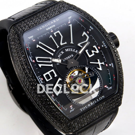 Franck Muller Vanguard V45 Tourbillon Style DLC Black Gems ABF replica - three quarter right