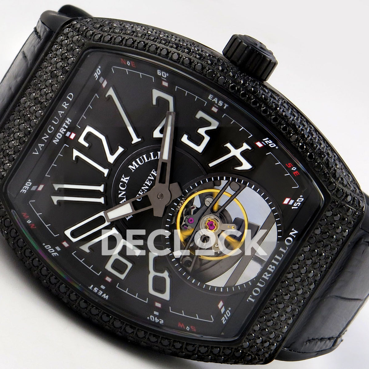 Franck Muller Vanguard V45 Tourbillon Style DLC Black Gems ABF replica - three quarter left