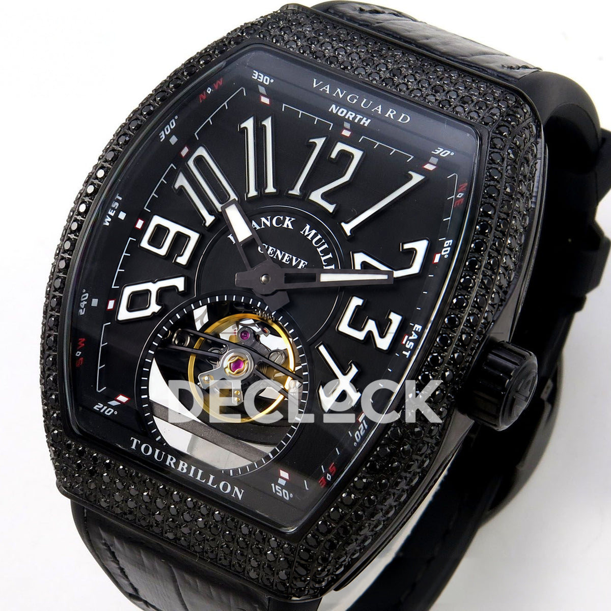 Franck Muller Vanguard V45 Tourbillon Style DLC Black Gems ABF replica - dial angle