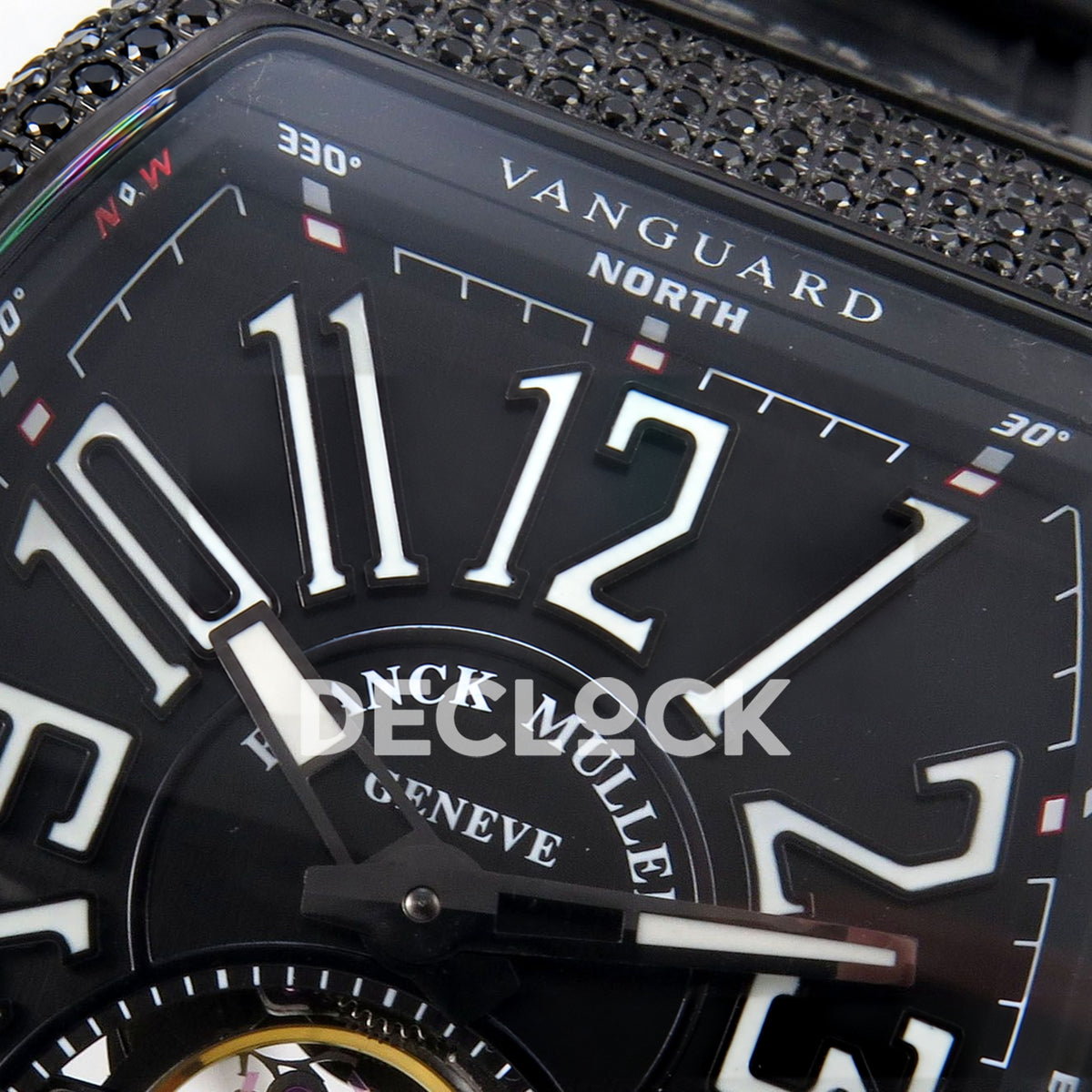Franck Muller Vanguard V45 Tourbillon Style DLC Black Gems ABF replica - arabic dial macro
