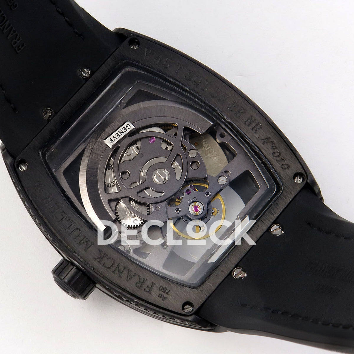 Franck Muller Vanguard V45 Tourbillon Style DLC Black Gems ABF replica - movement back angle