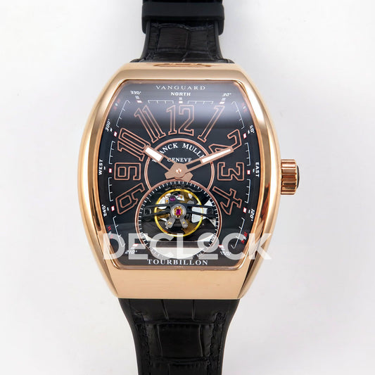 Franck Muller Vanguard V45 Tourbillon Style Rose Gold Black Leather ABF replica - front
