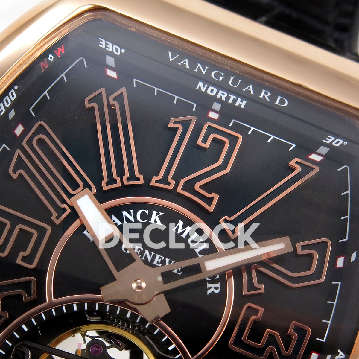 Franck Muller Vanguard V45 Tourbillon Style Rose Gold Black Leather ABF replica - arabic numerals