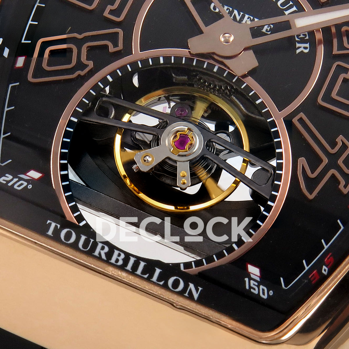 Franck Muller Vanguard V45 Tourbillon Style Rose Gold Black Leather ABF replica - open balance