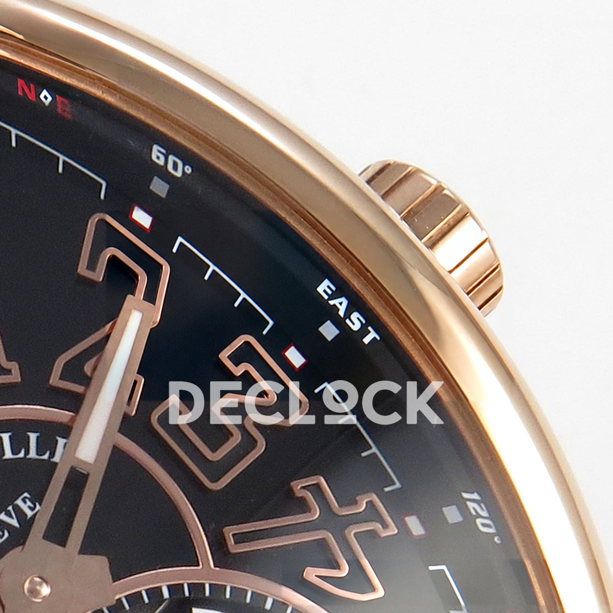 Franck Muller Vanguard V45 Tourbillon Style Rose Gold Black Leather ABF replica - upper dial crown