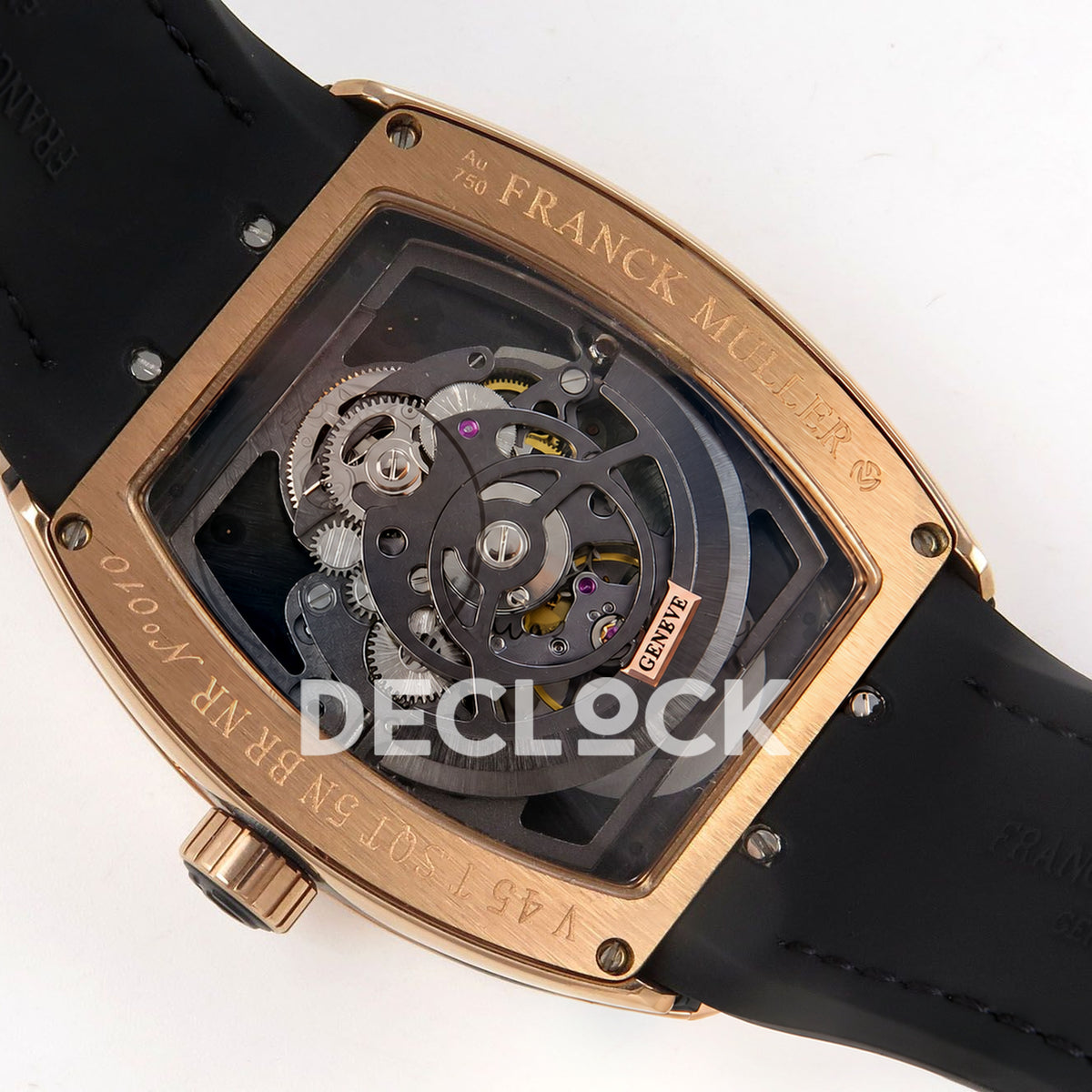 Franck Muller Vanguard V45 Tourbillon Style Rose Gold Black Leather ABF replica - movement back