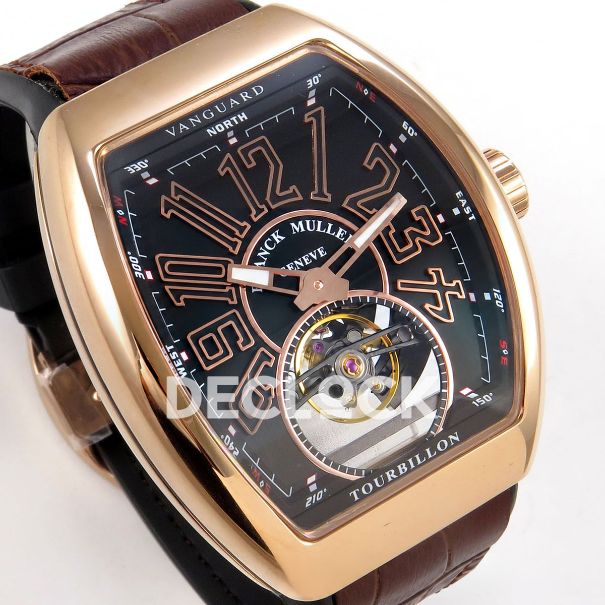 Franck Muller Vanguard V45 Tourbillon Style Rose Gold Brown Leather ABF replica - three quarter right