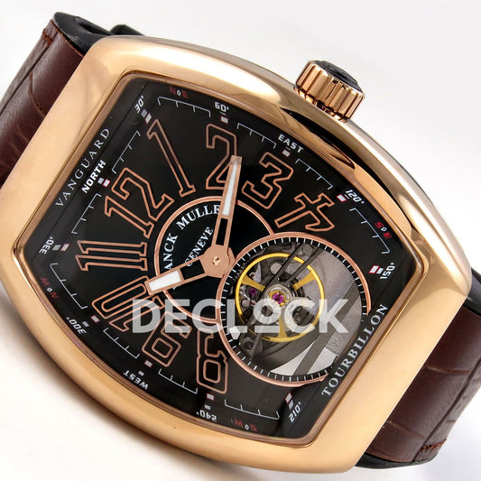 Franck Muller Vanguard V45 Tourbillon Style Rose Gold Brown Leather ABF replica - three quarter left