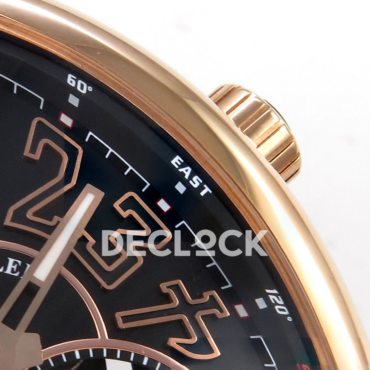 Franck Muller Vanguard V45 Tourbillon Style Rose Gold Brown Leather ABF replica - upper dial and crown