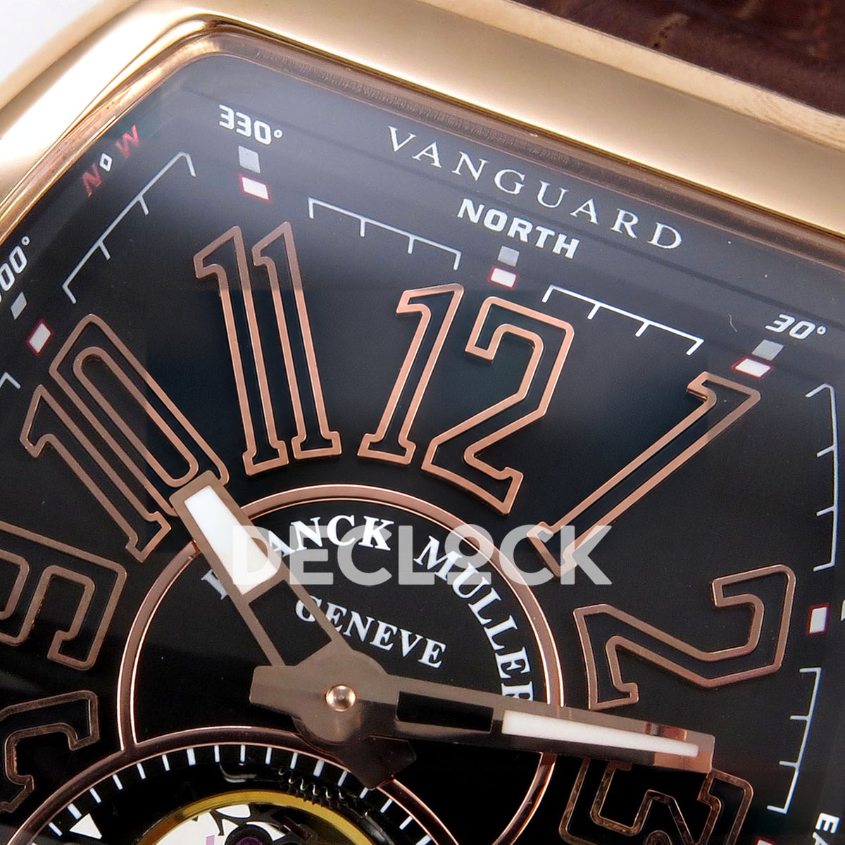 Franck Muller Vanguard V45 Tourbillon Style Rose Gold Brown Leather ABF replica - arabic dial macro
