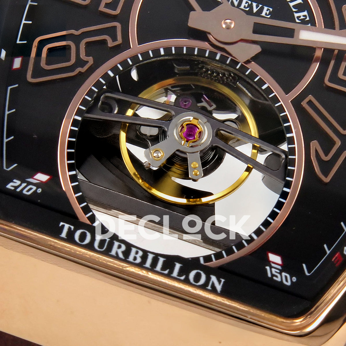 Franck Muller Vanguard V45 Tourbillon Style Rose Gold Brown Leather ABF replica - open balance macro
