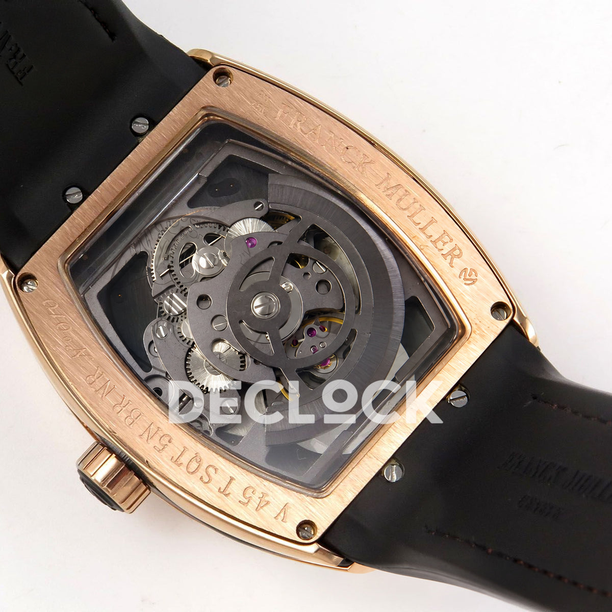 Franck Muller Vanguard V45 Tourbillon Style Rose Gold Brown Leather ABF replica - movement back