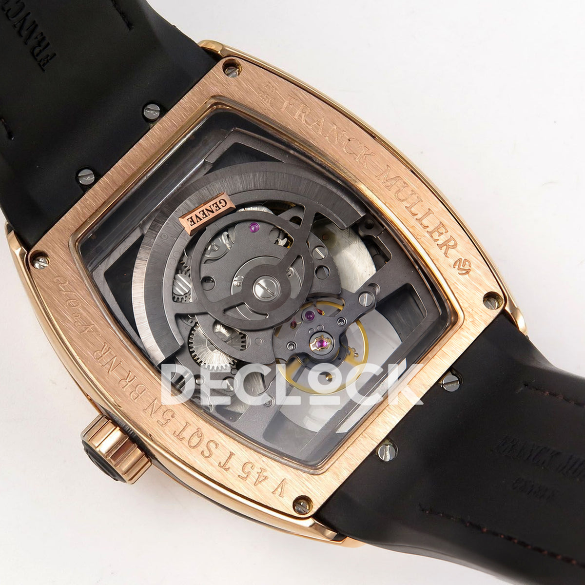 Franck Muller Vanguard V45 Tourbillon Style Rose Gold Brown Leather ABF replica - movement back angle