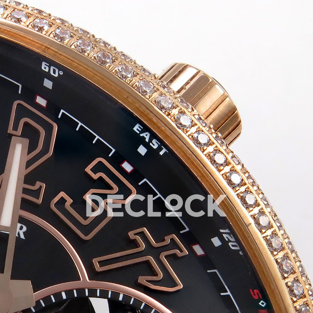 Franck Muller Vanguard V45 Tourbillon Style Rose Gold Gems Black Leather ABF replica - upper dial crown