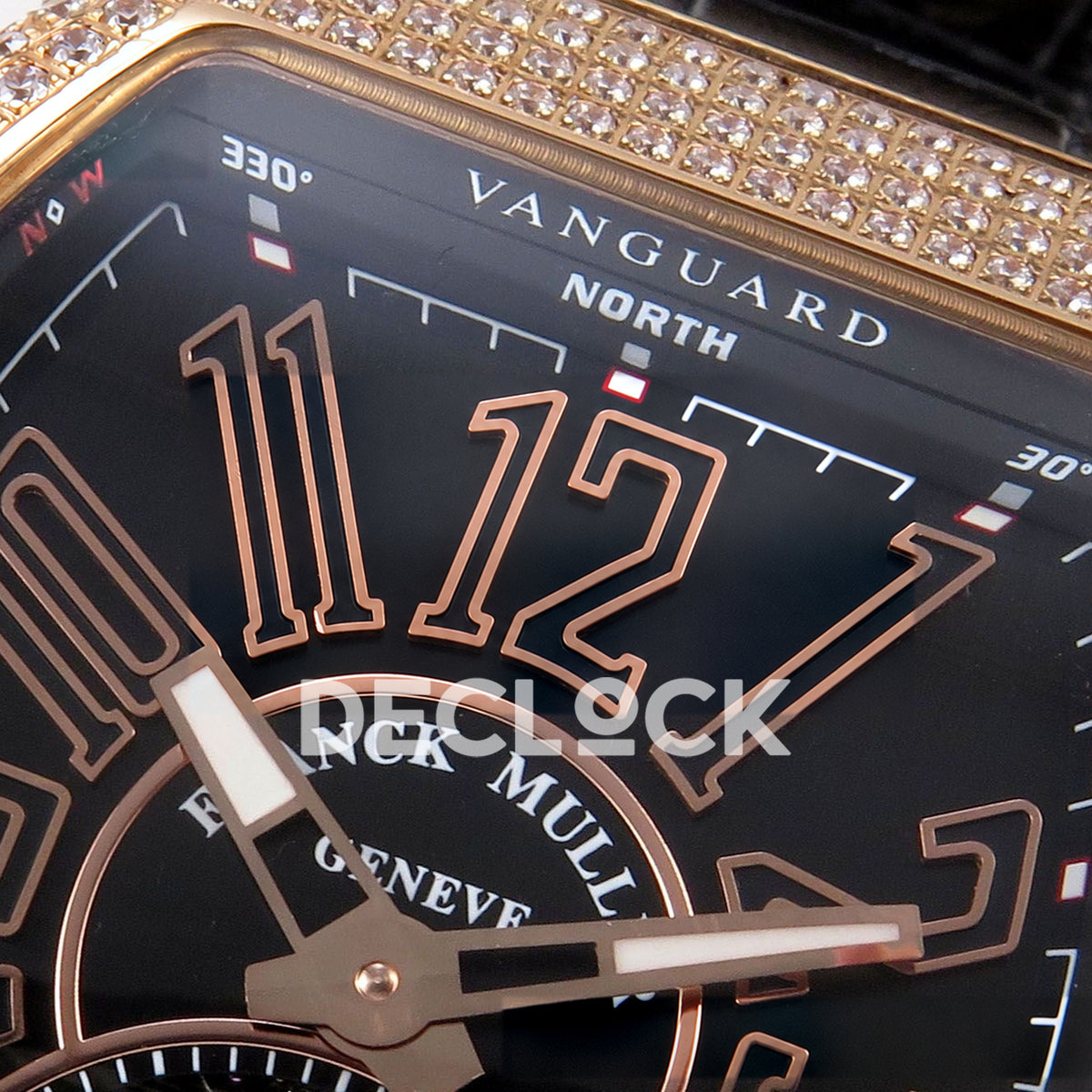 Franck Muller Vanguard V45 Tourbillon Style Rose Gold Gems Black Leather ABF replica - arabic numerals