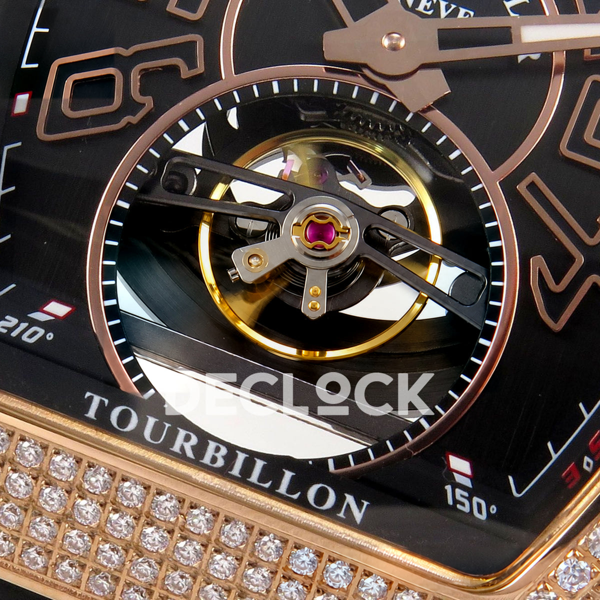 Franck Muller Vanguard V45 Tourbillon Style Rose Gold Gems Black Leather ABF replica - open balance