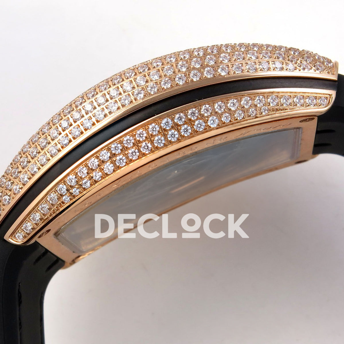 Franck Muller Vanguard V45 Tourbillon Style Rose Gold Gems Black Leather ABF replica - case side
