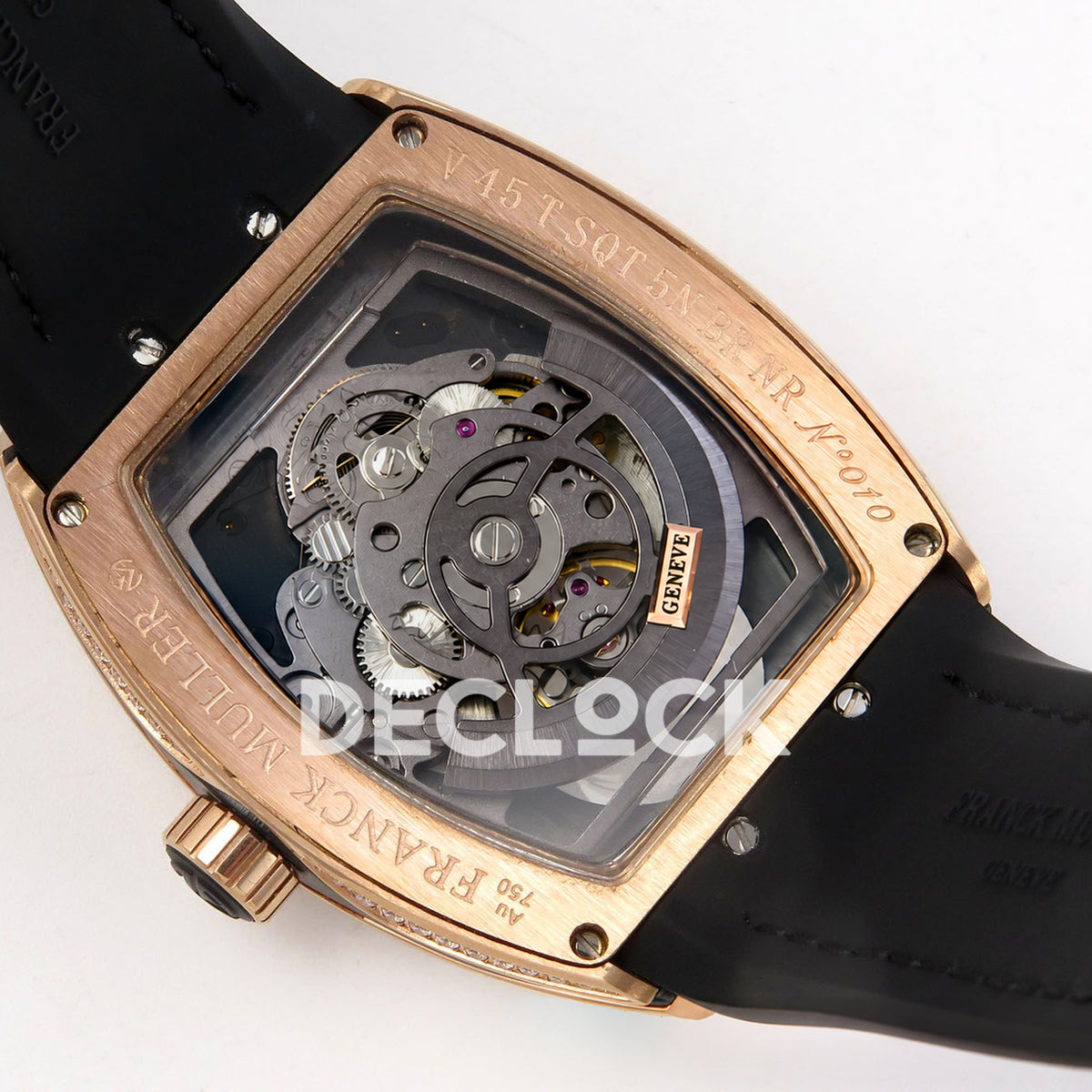 Franck Muller Vanguard V45 Tourbillon Style Rose Gold Gems Black Leather ABF replica - movement back