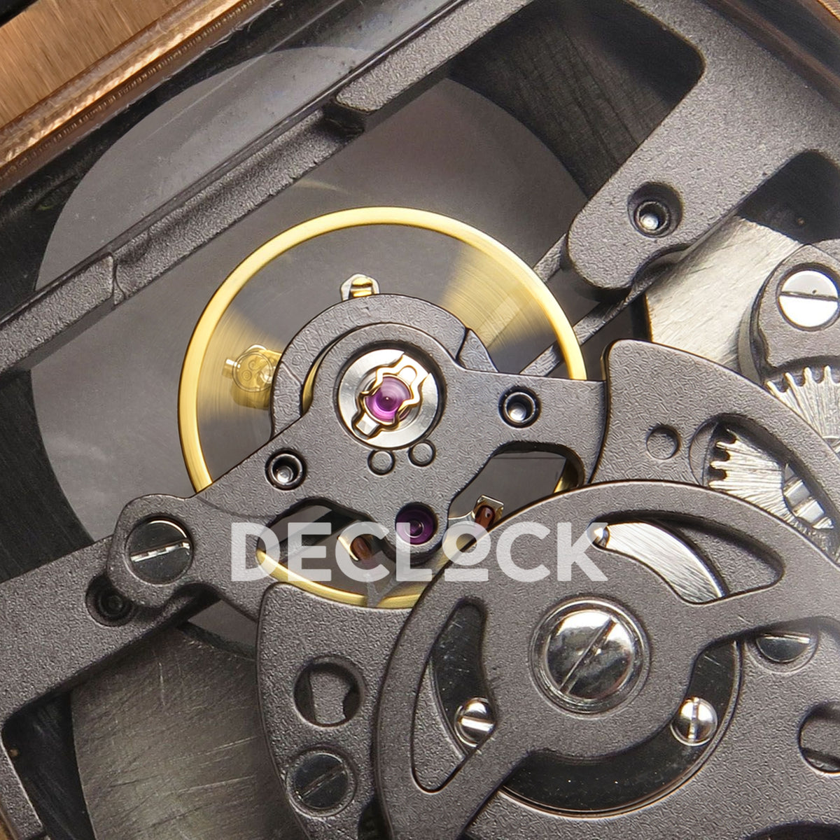 Franck Muller Vanguard V45 Tourbillon Style Rose Gold Gems Black Leather ABF replica - balance closeup