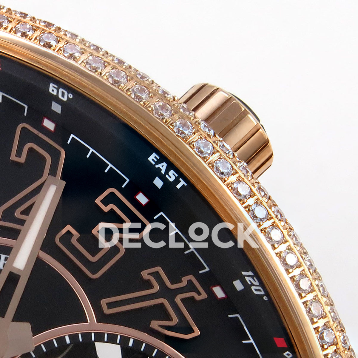 Franck Muller Vanguard V45 Tourbillon Style Rose Gold Gems Brown Leather ABF replica - upper dial and crown