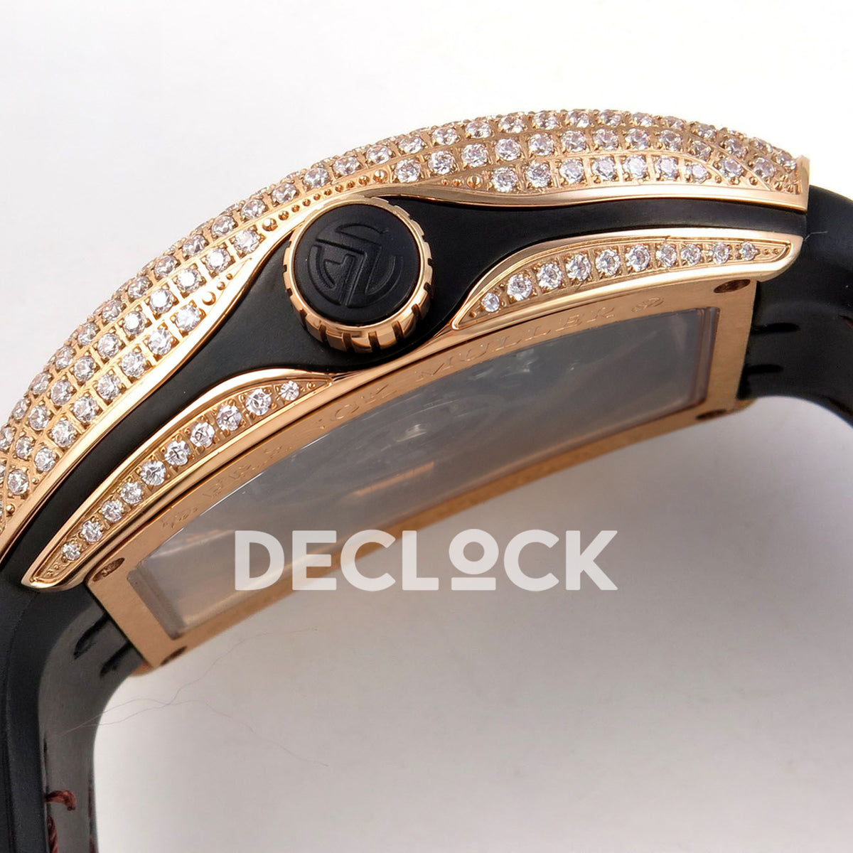 Franck Muller Vanguard V45 Tourbillon Style Rose Gold Gems Brown Leather ABF replica - crown side