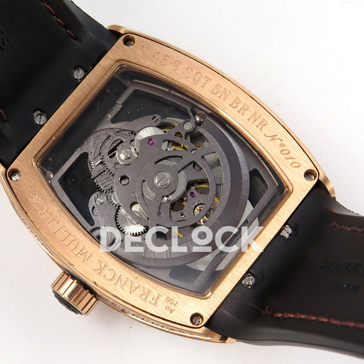 Franck Muller Vanguard V45 Tourbillon Style Rose Gold Gems Brown Leather ABF replica - movement back
