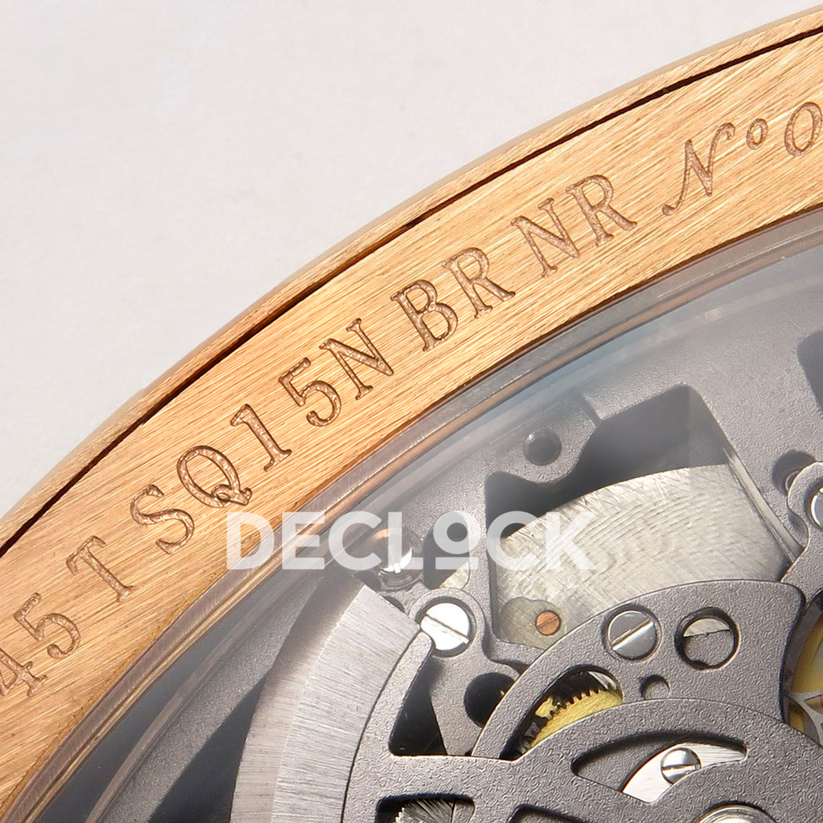 Franck Muller Vanguard V45 Tourbillon Style Rose Gold Gems Brown Leather ABF replica - caseback brand engraving