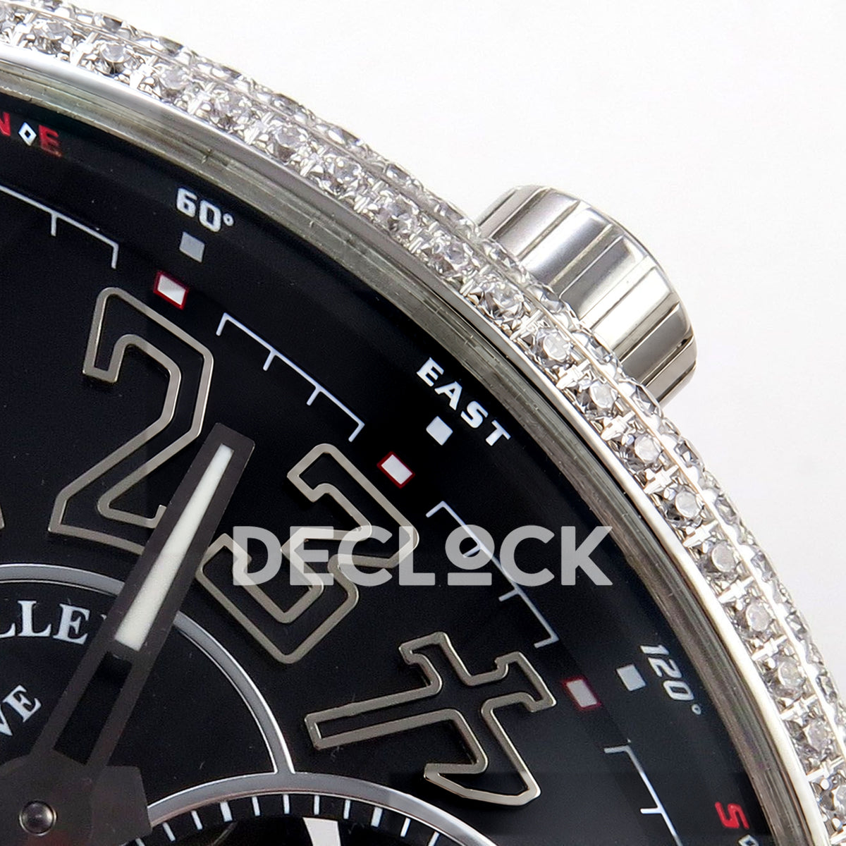 Franck Muller Vanguard V45 Tourbillon Style Steel Gems ABF replica - upper dial and crown
