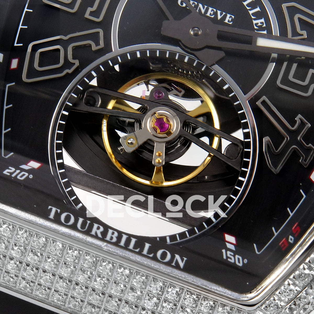 Franck Muller Vanguard V45 Tourbillon Style Steel Gems ABF replica - open balance macro