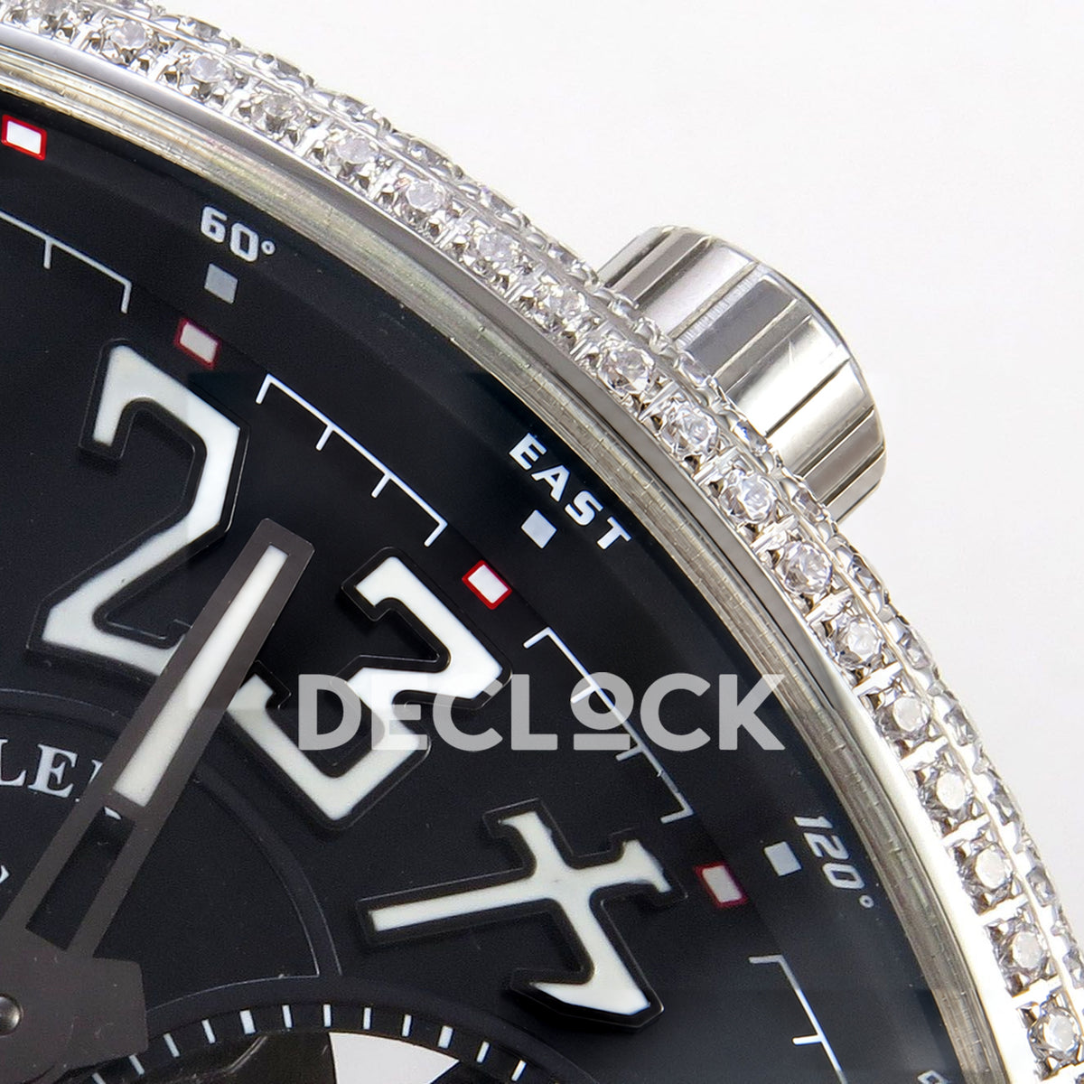 Franck Muller Vanguard V45 Tourbillon Style Steel Gems White Leather ABF replica - upper dial crown