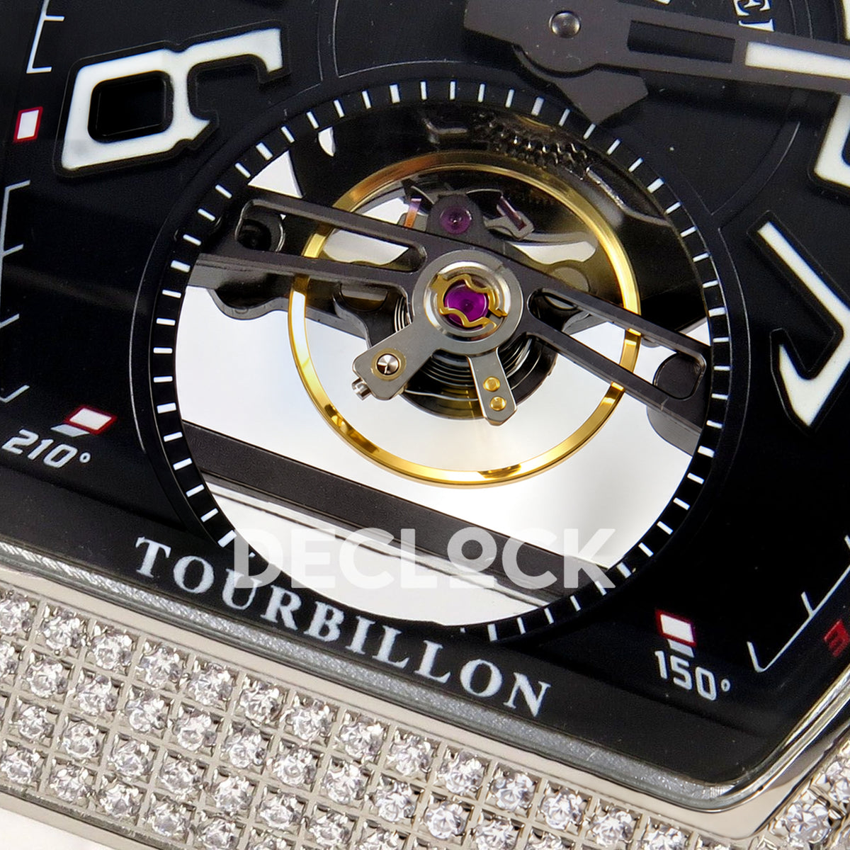 Franck Muller Vanguard V45 Tourbillon Style Steel Gems White Leather ABF replica - open balance