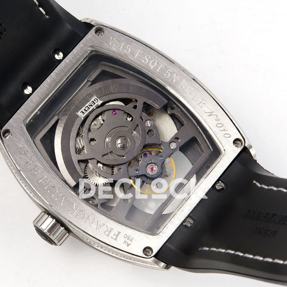 Franck Muller Vanguard V45 Tourbillon Style Steel Gems White Leather ABF replica - movement back