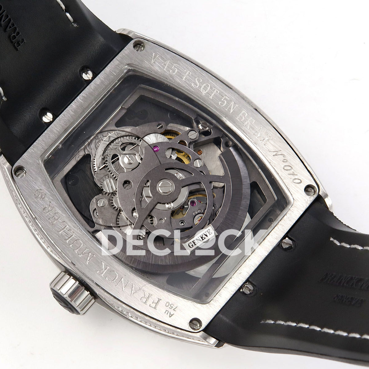 Franck Muller Vanguard V45 Tourbillon Style Steel Gems White Leather ABF replica - movement back angle