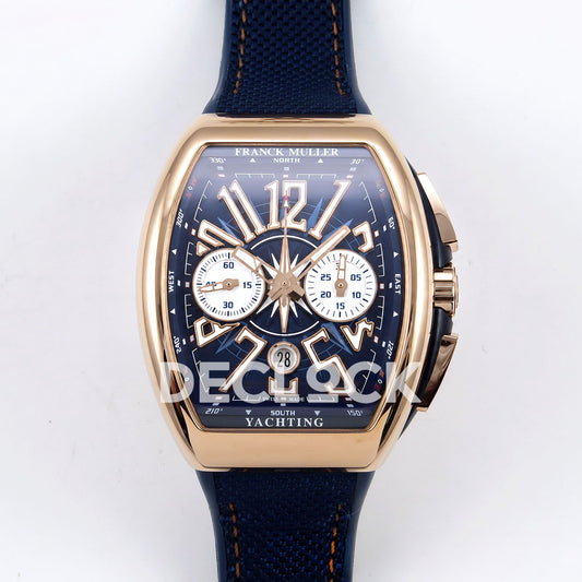 Franck Muller Vanguard Yachting Chrono Rose Gold Blue Nylon ABF A7750 replica - front
